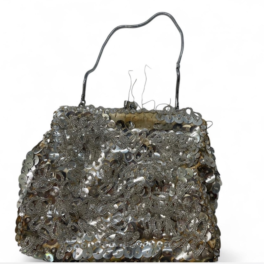 Vintage Elegant Silver Sequin Handbag